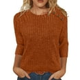 thumbnail image 1 of Women's Ribbed Knit Sweatsuit 2 Piece Set 2025 Crewneck 3/4 Sleeve Top and High Waist Wide Leg Sweatpants Casual Matching Lounge Outfit with Pockets (Only Tops), 1 of 5
