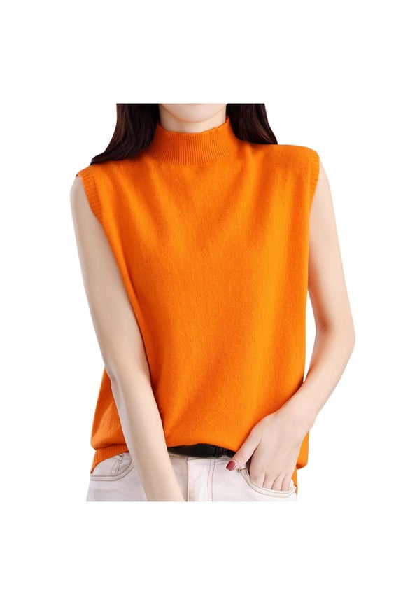 Women's Ribbed Knit Tank Top Summer Breathable Mock Neck Sleeveless Sweater Tee Tank Loose Fit Casual Daily Wear Tops Orange
