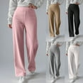 thumbnail image 1 of Women's Ribbed Knit Trousers with Thermal Lining and Elastic Waist Comfortable Wide Leg Winter Pants, 1 of 8