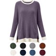 thumbnail image 1 of Women's Ribbed Knit Tunic Tops Crewneck Long Sleeve Side Split Shirts Ladies Fall Color Block Casual Stretchy Blouse S-XXL, 1 of 7