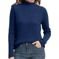 thumbnail image 1 of Women's Ribbed Knit Turtleneck Sweater 2025, Fall Winter Slim Fit Long Sleeve Pullover Top, Stretchy Comfortable Basic Layering Piece for Daily Wear, Office, Dating and Vacation Outfits Dark Blue XL, 1 of 5