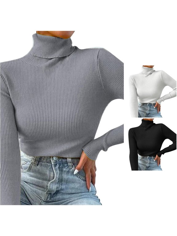 Women's Ribbed Knit Turtleneck Tops Minimalist Streetwear Fall Fashion Clothes