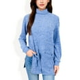 thumbnail image 1 of Women's Ribbed Knit Turtleneck Tunic Sweater with Front Pockets - Medium, Blue, 1 of 6