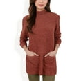 thumbnail image 1 of Women's Ribbed Knit Turtleneck Tunic Sweater with Front Pockets - Medium, Orange, 1 of 5