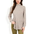 thumbnail image 1 of Women's Ribbed Knit Turtleneck Tunic Sweater with Front Pockets - Small, Beige, 1 of 6