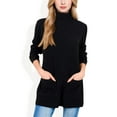 thumbnail image 1 of Women's Ribbed Knit Turtleneck Tunic Sweater with Front Pockets - X Large, Black, 1 of 6