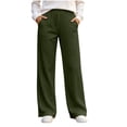 thumbnail image 1 of Women's Ribbed Knit Wide Leg Pants Elastic High Waist Loose Fit Lounge Palazzo Pants with Pockets Soft Cozy Fall Winter Pajama Trousers Army Green, 1 of 8