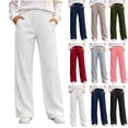 thumbnail image 1 of Women's Ribbed Knit Wide Leg Pants Elastic High Waist Loose Fit Lounge Palazzo Pants with Pockets Soft Cozy Fall Winter Pajama Trousers White, 1 of 8