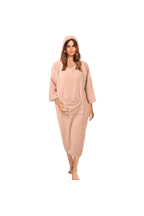 Women's Ribbed Knit Zipper Robe Full Length Lightweight Loungewear With Pockets