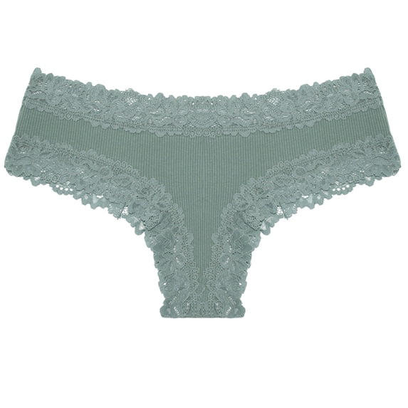 Women's Ribbed Lace Trim Mid Rise Hipster Panties Gray Blue XL