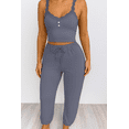 thumbnail image 1 of Women's Ribbed, Lace Trim Two-Piece Pajama Set, Gray, X-Large, 1 of 2