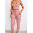 thumbnail image 1 of Women's Ribbed, Lace Trim Two-Piece Pajama Set, Pink, Medium, 1 of 2