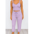 thumbnail image 1 of Women's Ribbed, Lace Trim Two-Piece Pajama Set, Purple, Large, 1 of 2