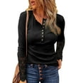 thumbnail image 1 of Women's Ribbed Long Lace Sleeve Tunic Tops Buttoned V Neck Sweater Shirts, 1 of 3