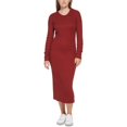 thumbnail image 1 of Women's Ribbed Long Sleeve Crewneck Side Slit Dress Syrah XS, 1 of 4