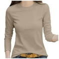 thumbnail image 1 of Women's Ribbed Long Sleeve Crewneck T-Shirt Casual Slim Fit Basic Knit Top Comfortable Stretch Fitted Shirt Soft Breathable Fabric, 1 of 8