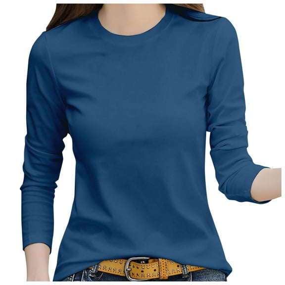 Women's Ribbed Long Sleeve T-Shirt Casual Crewneck Slim Fit Knit Top Basic Shirt Comfortable Stretchy Soft Fabric