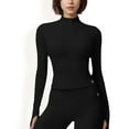 thumbnail image 1 of Women's Ribbed Long Sleeve Half-Zip Activewear Top - Small, Black, 1 of 7