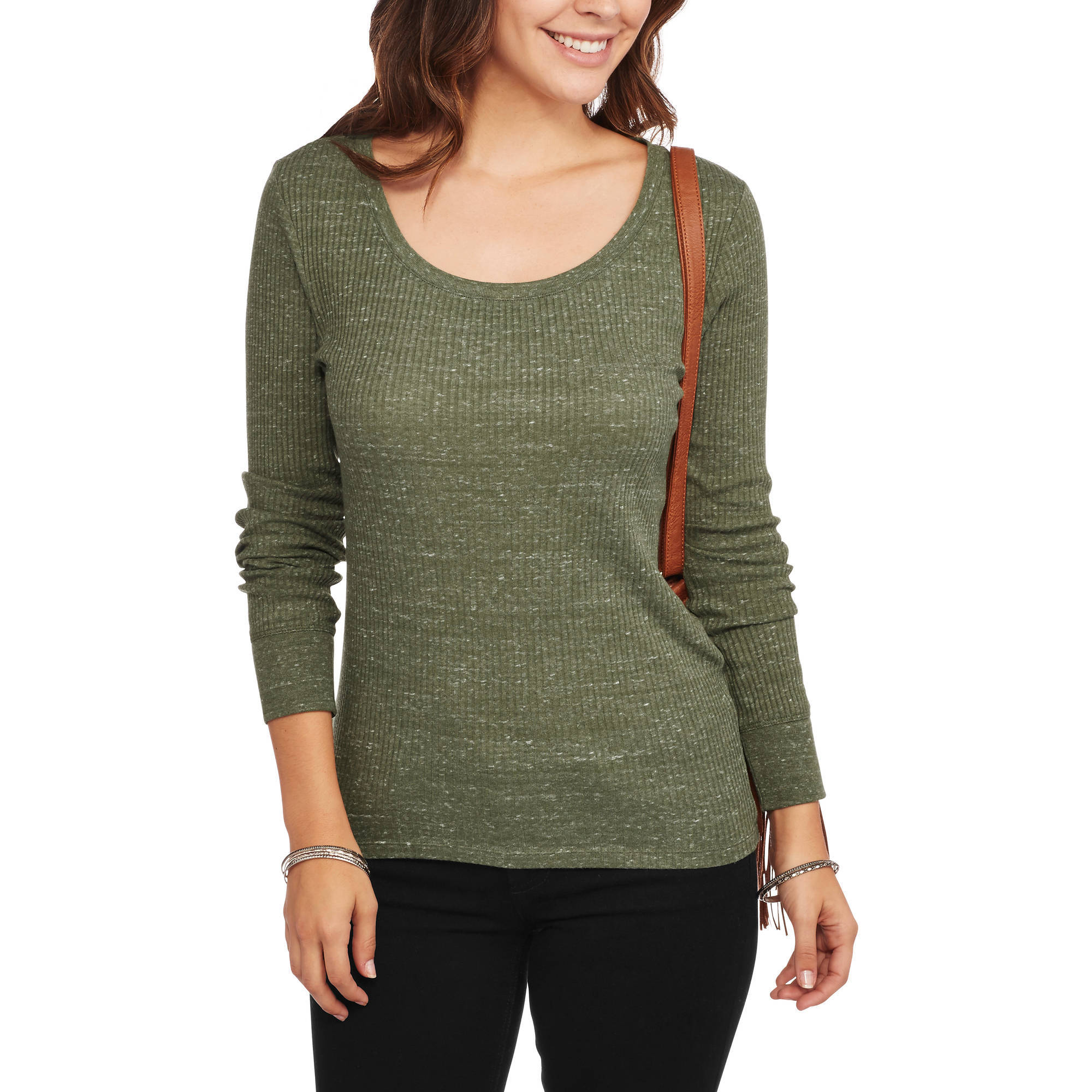 Women's Ribbed Long Sleeve Scoopneck T-Shirt - image 1 of 2