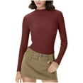 thumbnail image 1 of Women's Ribbed Long Sleeve Shirts, Crew Neck Slim Fit Tops Stretch Knit Casual Base Layer Basic Tee Shirts, 1 of 7