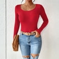 thumbnail image 1 of Women's Ribbed Long Sleeve T-Shirts Casual Crew Neck Slim Fit Shirt Soft Stretch Base Tops, 1 of 5