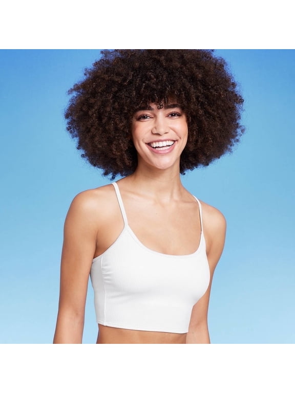 Wild Fable Women's Ribbed Longline Bralette Bikini Top White XS