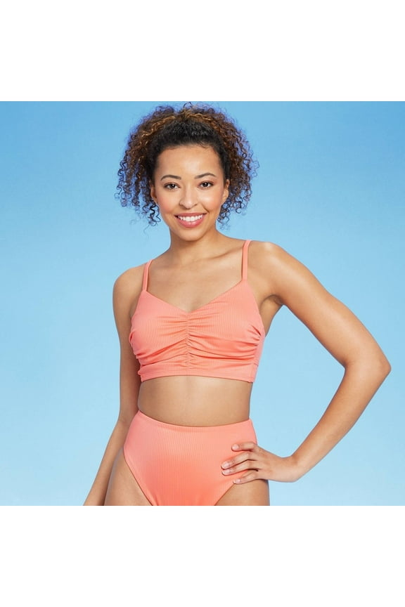 Women's Ribbed Longline Underwire Bikini Top - Shade & Shore Pink 32DD