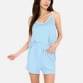 thumbnail image 1 of Women's Ribbed Lounge Set with Contrast Trim Sleeveless Top and Elastic Waist Shorts - X Large, Light Blue, 1 of 7