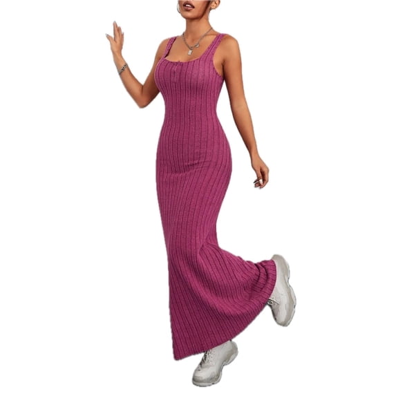 Women's Ribbed Maxi Tank Dress 95% polyester 5% spandex soft stretchy fabric for everyday wear seasonless versatile