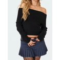 thumbnail image 1 of Women's Ribbed Off-the-Shoulder Long Sleeve Slim Fit Top in Soft Stretchy Midweight Fabric for a Chic Cropped Style - Medium, Black, 1 of 7