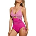 thumbnail image 1 of Women's Ribbed One Piece Swimsuit Tummy Control High Cut Bathing Suit V Neck Criss Cross Swimsuit Spaghetti Straps Bathing Suit Solid Swimsuit, 1 of 4