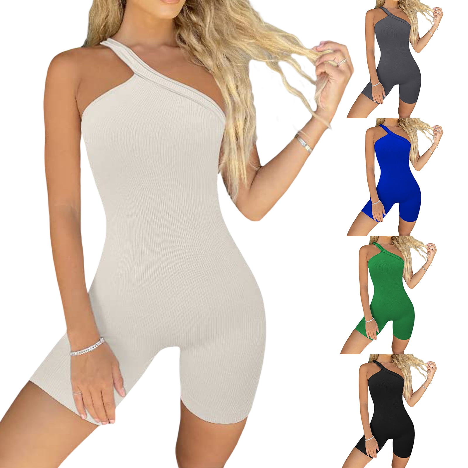 RECUO Yoga Pilates Backless Fitted One-Piece Workout Bodysuit Jumpsuit  Romper