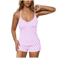 thumbnail image 1 of Women's Ribbed Pajama Sets Polka Dots V Neck Racerback Tank Top and Shorts 2 Piece Camisole PJs Loungewear Set, 1 of 6