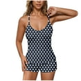 thumbnail image 1 of Women's Ribbed Pajama Sets Polka Dots V Neck Racerback Tank Top and Shorts 2 Piece Camisole PJs Loungewear Set, 1 of 6