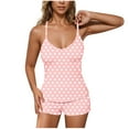 thumbnail image 1 of Women's Ribbed Pajama Sets Polka Dots V Neck Racerback Tank Top and Shorts 2 Piece Camisole PJs Loungewear Set, 1 of 6