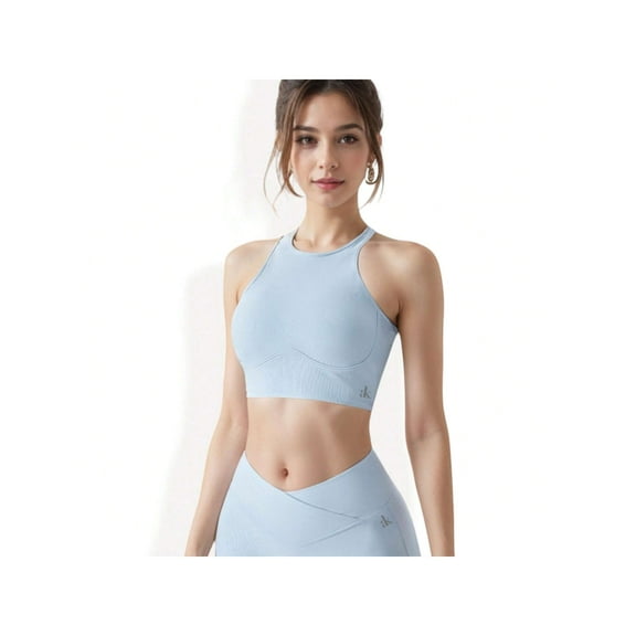 Women's Ribbed Racerback Athletic Fit Sports Bra - Small, Light Blue