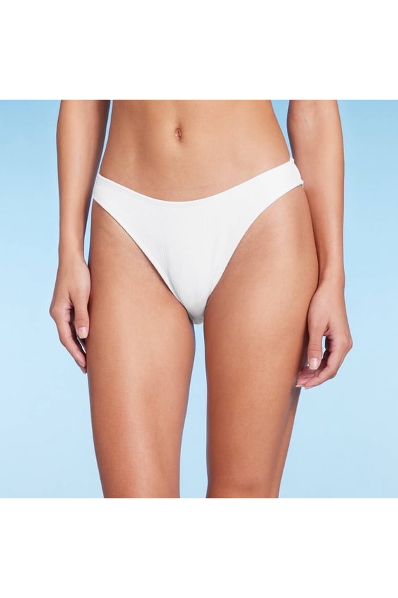 Wild Fable Women's Bikini Bottoms Ribbed Scoop Front High Leg Cheeky XXS White