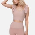 thumbnail image 1 of Women's Ribbed Scoop Neck Crop Top with Flutter Shoulder Details and Seamless Fitted Design - Large, Mauve Pink, 1 of 5