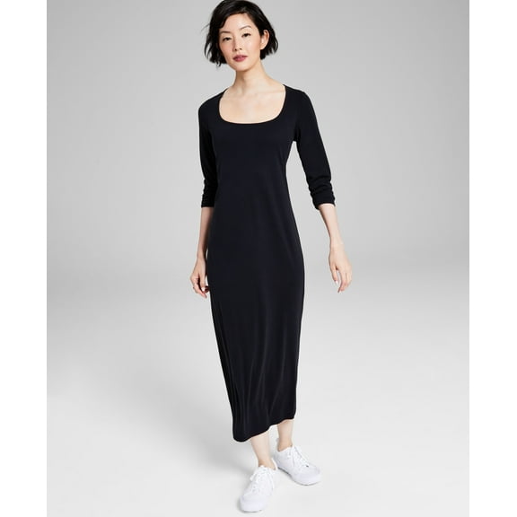 Women's Ribbed Scoop-Neck Knit Maxi Dress Black XXS