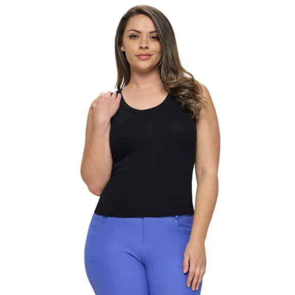 Women’s Ribbed Scoop Neck Tank, Black, XL