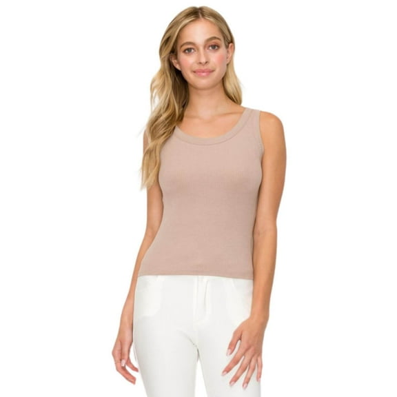 Women’s Ribbed Scoop Neck Tank, Light Mocha, L
