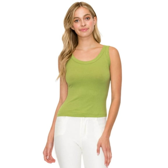 Women’s Ribbed Scoop Neck Tank, Light Olive, L