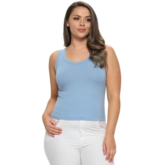Women’s Ribbed Scoop Neck Tank, Slate Blue, XL