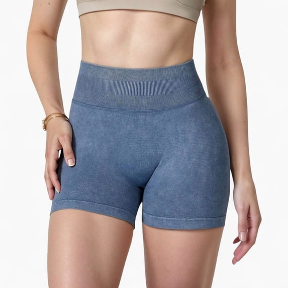 Women's Ribbed Seamless Biker Shorts with Stretch Fabric and Smooth Fit - Large, Blue