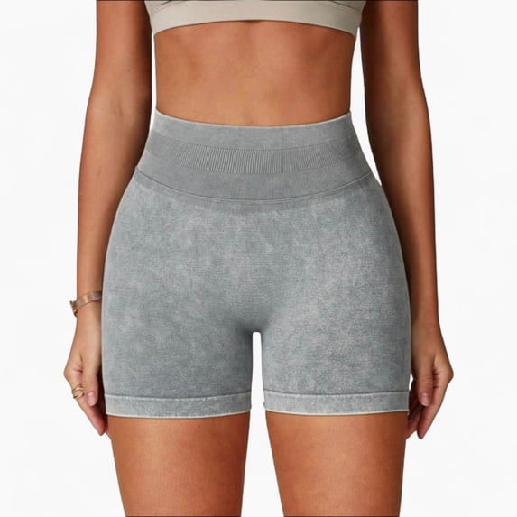 Women's Ribbed Seamless Biker Shorts with Stretch Fabric and Smooth Fit - Medium, Gray
