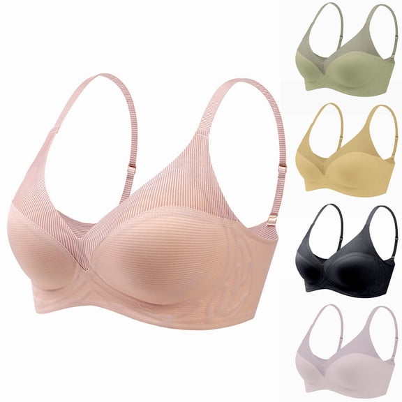 Women's Ribbed Seamless Bra Wireless Deep V Bralette, Thin Breathable Sleep Underwear, Gathering Push Up Tank Top, Soft Comfort Lingerie No Underwire