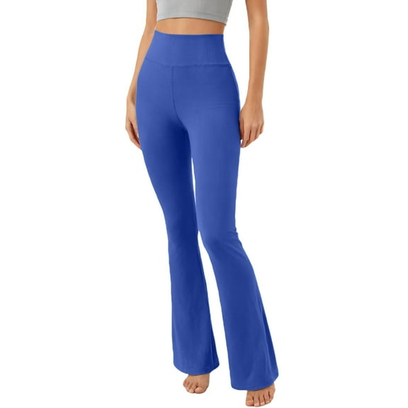 Women's Ribbed Seamless High Waisted Yoga Pants, Wide Leg Workout Leggings with Tummy Control, Gym Exercise Sportswear for Yoga and Fitness Training Blue