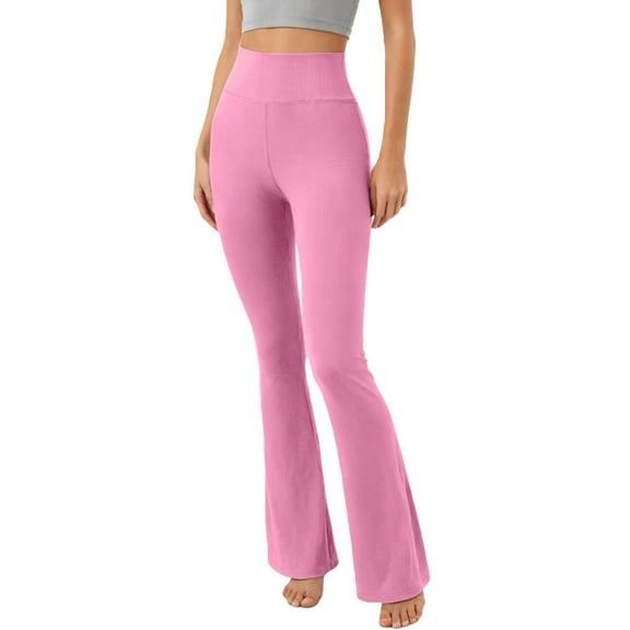 Women's Ribbed Seamless High Waisted Yoga Pants, Wide Leg Workout Leggings with Tummy Control, Gym Exercise Sportswear for Yoga and Fitness Training Pink