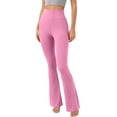 thumbnail image 1 of Women's Ribbed Seamless High Waisted Yoga Pants, Wide Leg Workout Leggings with Tummy Control, Gym Exercise Sportswear for Yoga and Fitness Training Pink, 1 of 5