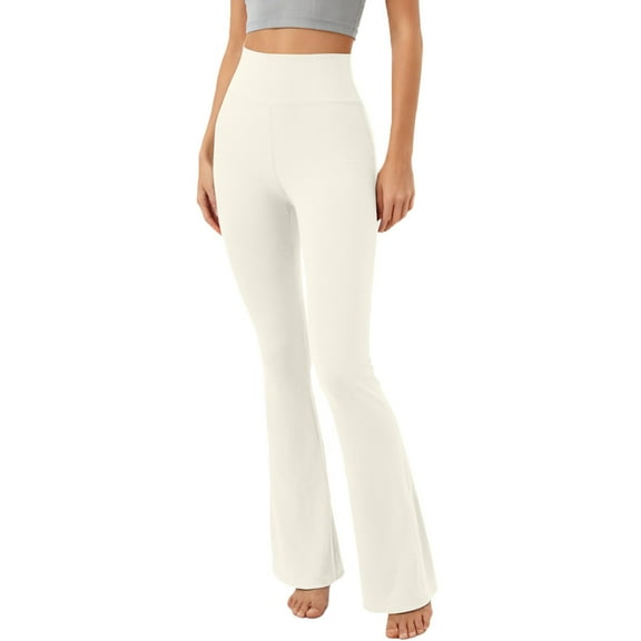 Women's Ribbed Seamless High Waisted Yoga Pants, Wide Leg Workout Leggings with Tummy Control, Gym Exercise Sportswear for Yoga and Fitness Training White